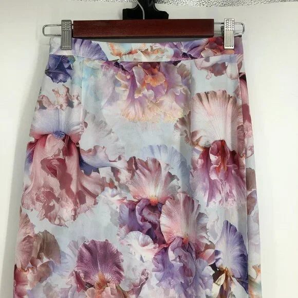 Ever New  Spring-Toned Multicolor Floral Lizzie drape thigh split midi skirt 2 - Picture 6 of 13